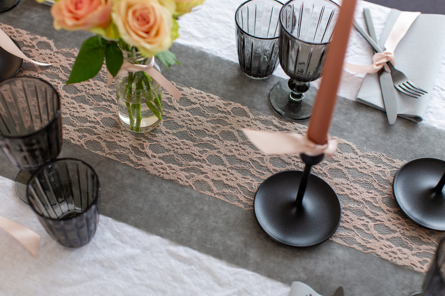 Tischläufer Spitze Vintage Rosé, 15 cm
