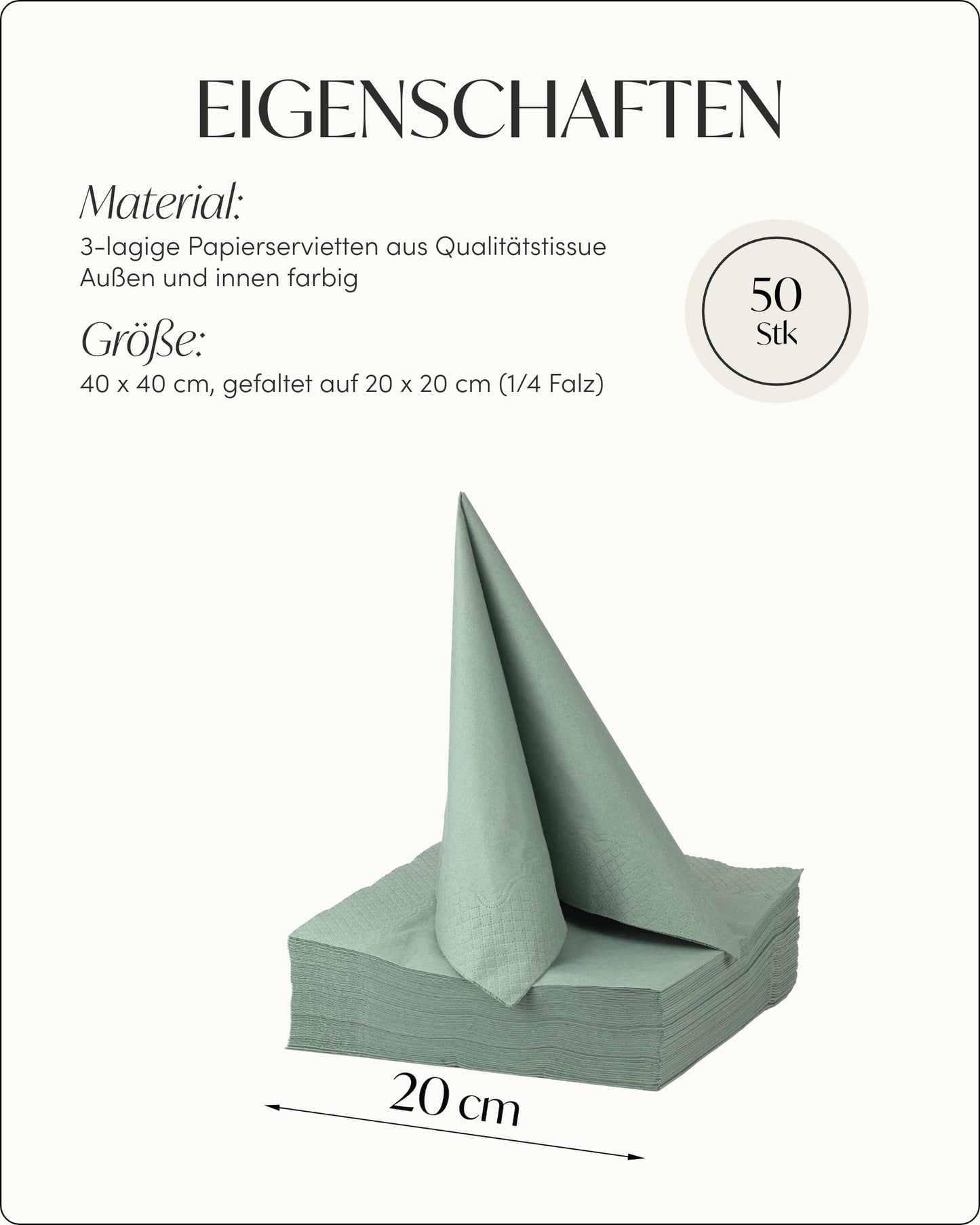 Tissue Servietten Eukalyptus Grün, 40 x 40 cm