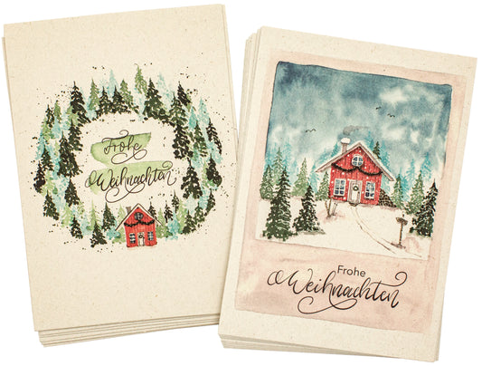 Postkarten Weihnachten, Watercolor, 12 Stück