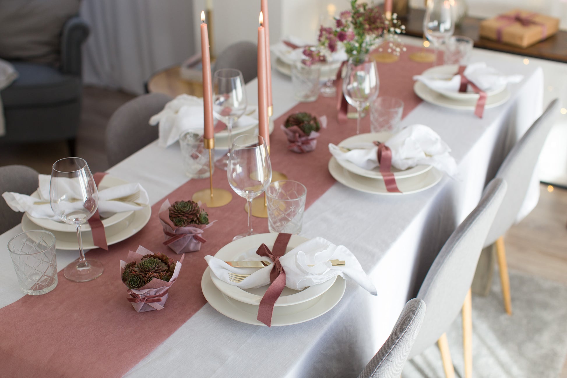 Pink Dusky - bestellen Vlies-Tischläufer 100%Mosel online