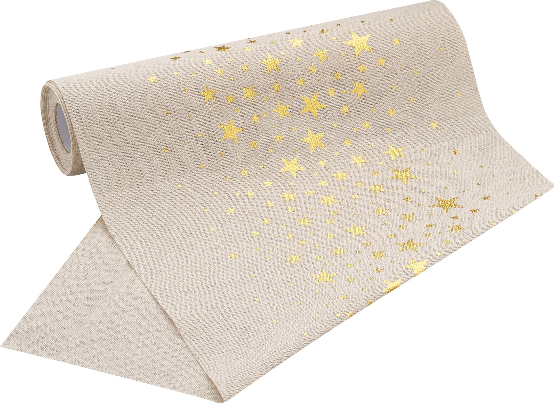 Tischläufer Natur mit Sternendruck in Gold - 100%Mosel